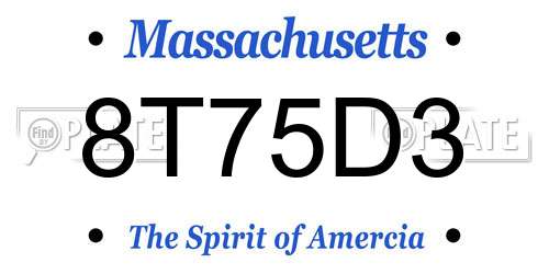 8T75D3 Massachusetts License Plate