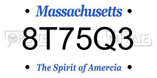8T75Q3 Massachusetts License Plate