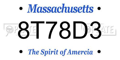 8T78D3 Massachusetts License Plate