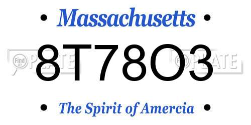 8T78O3 Massachusetts License Plate