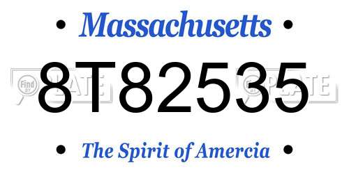 8T82535 Massachusetts License Plate
