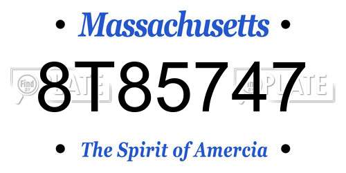 8T85747 Massachusetts License Plate