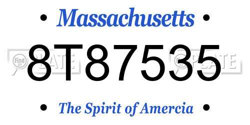 8T87535 Massachusetts License Plate