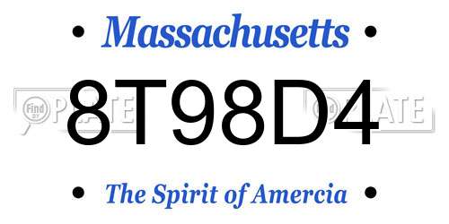 8T98D4 Massachusetts License Plate