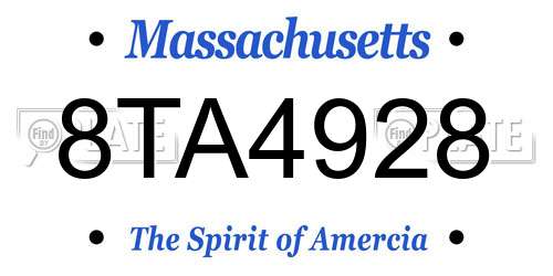 8TA4928 Massachusetts License Plate
