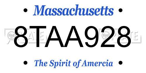 8TAA928 Massachusetts License Plate