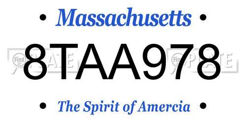 8TAA978 Massachusetts License Plate