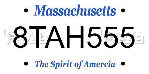 8TAH555 Massachusetts License Plate