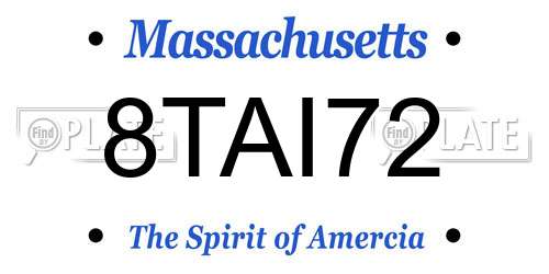 8TAI72 Massachusetts License Plate