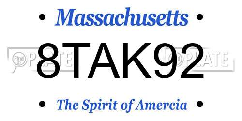 8TAK92 Massachusetts License Plate