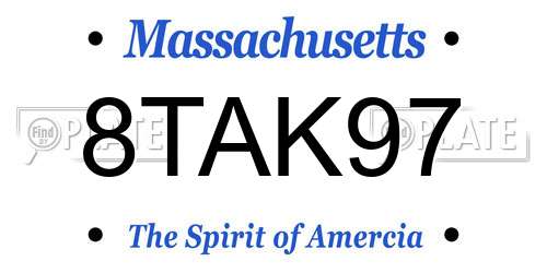 8TAK97 Massachusetts License Plate