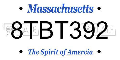 8TBT392 Massachusetts License Plate