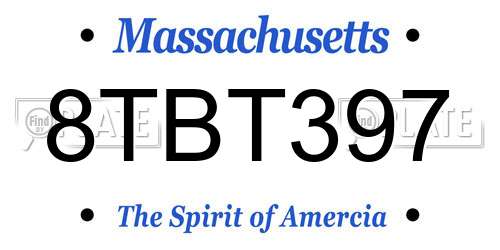 8TBT397 Massachusetts License Plate