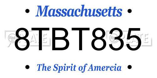 8TBT835 Massachusetts License Plate