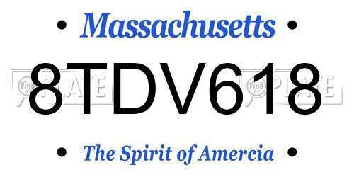 8TDV618 Massachusetts License Plate