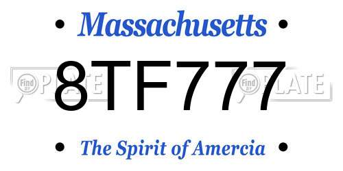 8TF777 Massachusetts License Plate