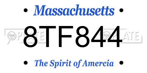 8TF844 Massachusetts License Plate