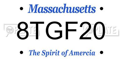 8TGF20 Massachusetts License Plate