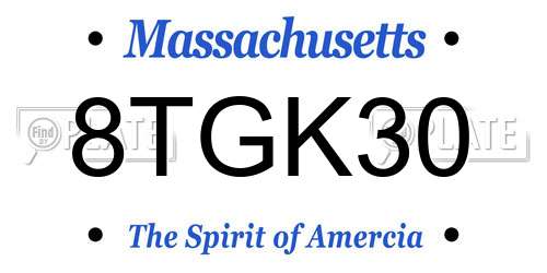 8TGK30 Massachusetts License Plate