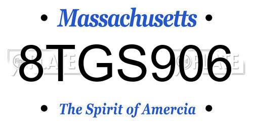 8TGS906 Massachusetts License Plate