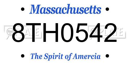 8TH0542 Massachusetts License Plate