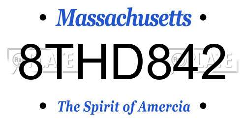 8THD842 Massachusetts License Plate