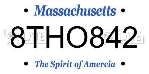 8THO842 Massachusetts License Plate