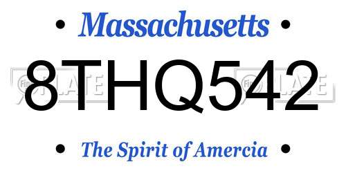 8THQ542 Massachusetts License Plate