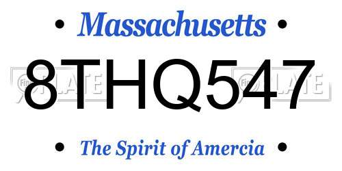 8THQ547 Massachusetts License Plate