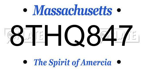 8THQ847 Massachusetts License Plate