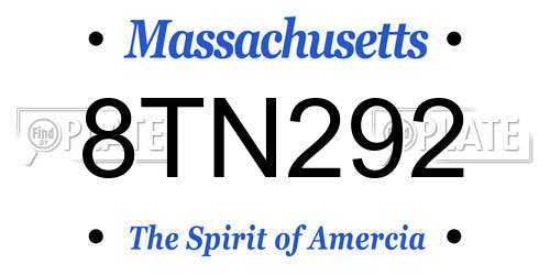 8TN292 Massachusetts License Plate