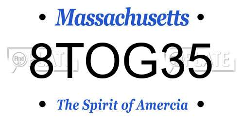 8TOG35 Massachusetts License Plate
