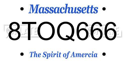8TOQ666 Massachusetts License Plate