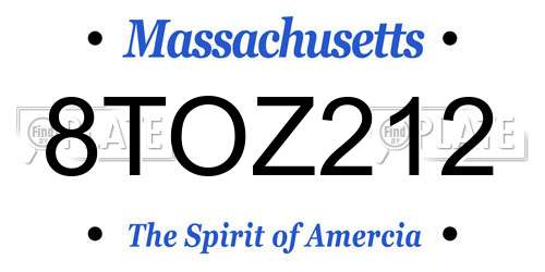 8TOZ212 Massachusetts License Plate