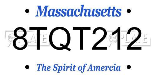 8TQT212 Massachusetts License Plate