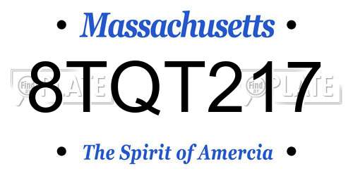 8TQT217 Massachusetts License Plate