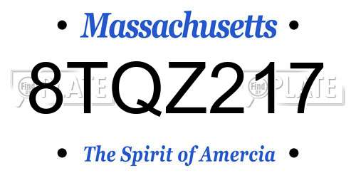 8TQZ217 Massachusetts License Plate