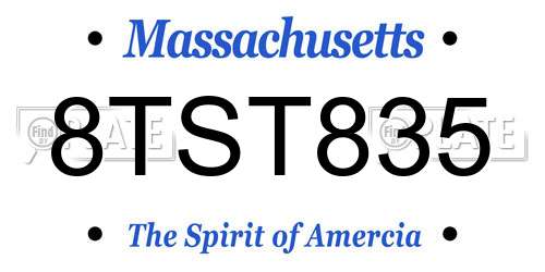 8TST835 Massachusetts License Plate