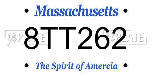 8TT262 Massachusetts License Plate