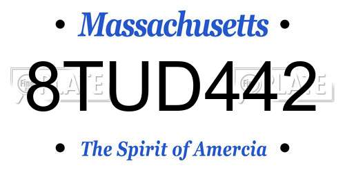 8TUD442 Massachusetts License Plate