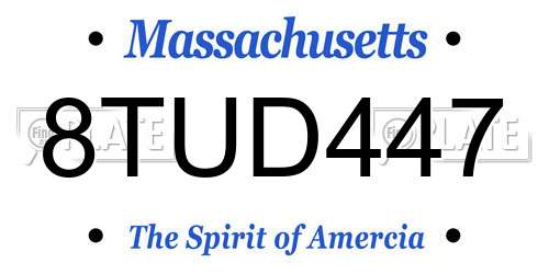 8TUD447 Massachusetts License Plate