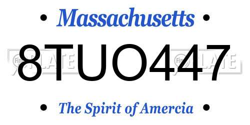 8TUO447 Massachusetts License Plate
