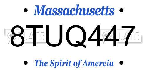8TUQ447 Massachusetts License Plate
