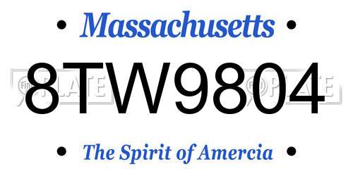 8TW9804 Massachusetts License Plate