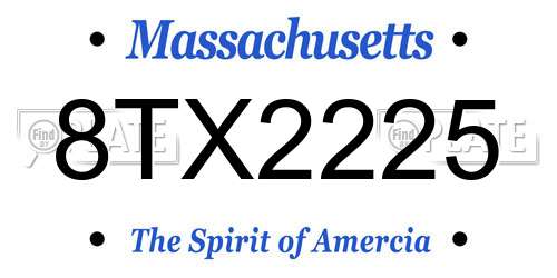 8TX2225 Massachusetts License Plate