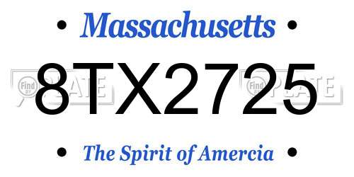 8TX2725 Massachusetts License Plate
