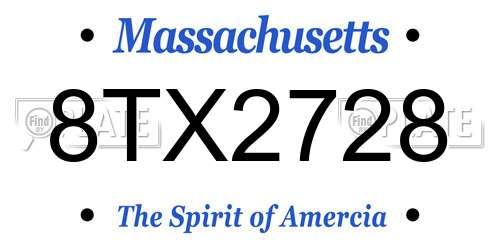 8TX2728 Massachusetts License Plate