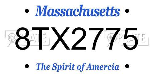 8TX2775 Massachusetts License Plate