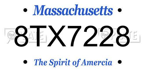 8TX7228 Massachusetts License Plate