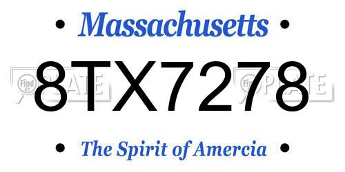 8TX7278 Massachusetts License Plate